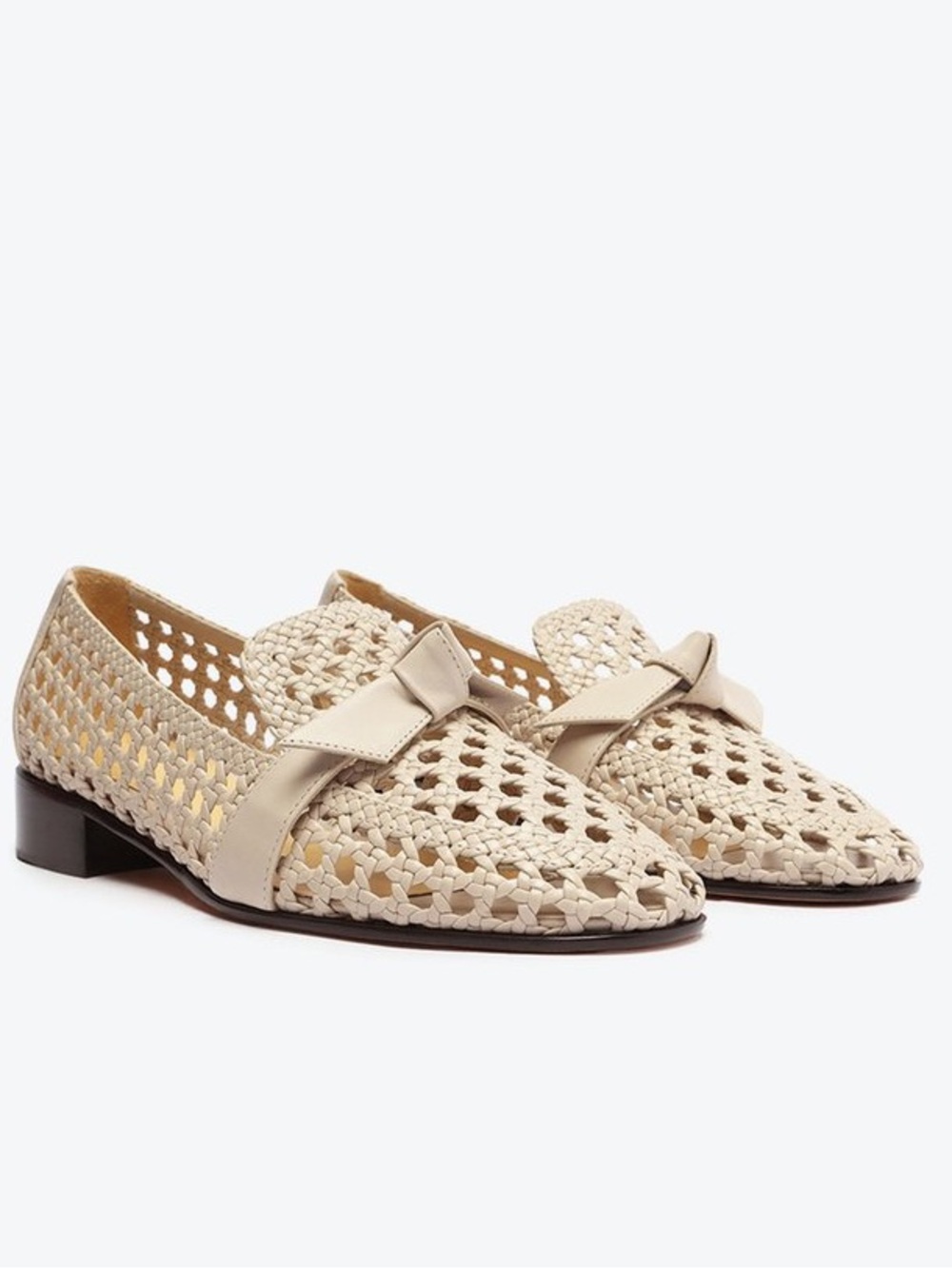 ALEXANDRE BIRMAN Beige Basketweave Clarita Almond Loafers Shoes Size 38